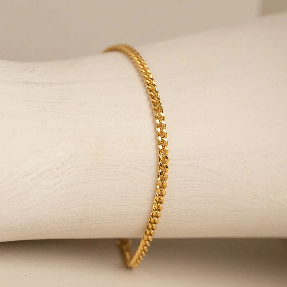 eManco 3 mm kubanische Kette vergoldetes Herrenarmband aus Edelstahl, große Version, Karabinerverschluss, verstellbar, einfacher Schmuck