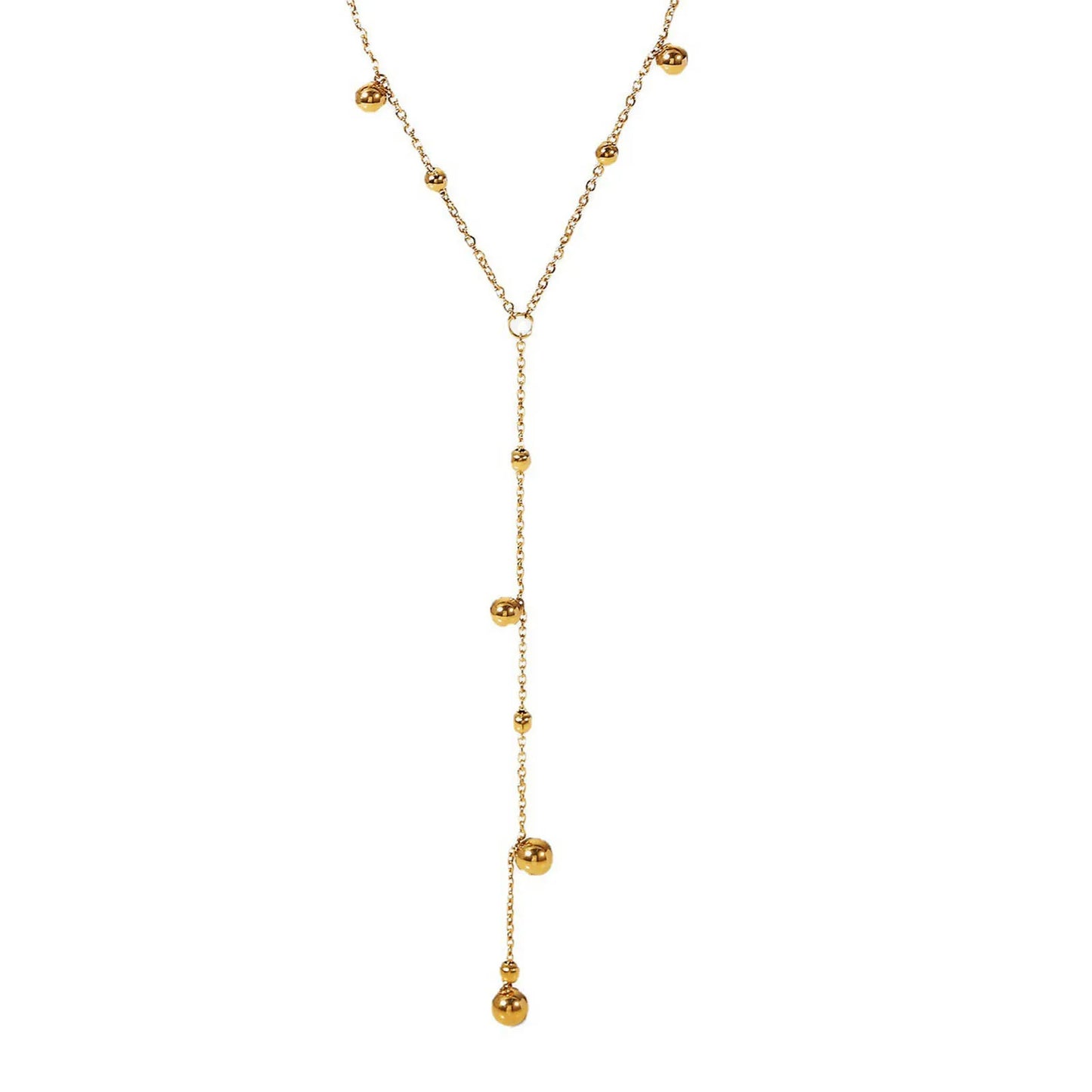 Zierliche Y-Halsketten für Damen, vergoldete Kugeln, Perlen, Edelstahl-Charm-Halskette, Rosenkranz-Halsketten, minimalistischer Kragen