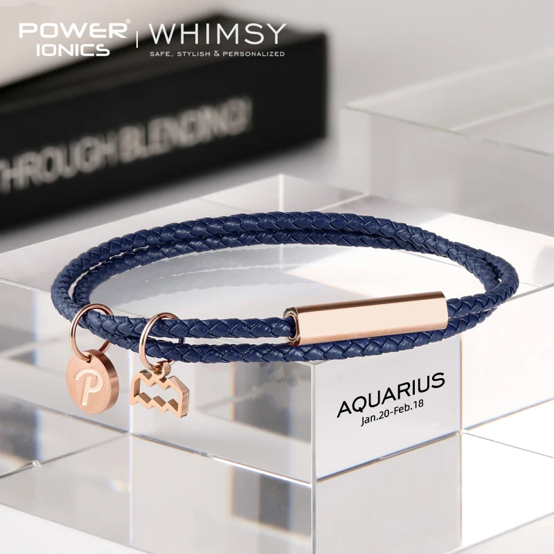 Power Ionics Launen 12 Zodiacs Serie Männer Frauen Echt leder Wrap Charm Armband Geburtstags tag Geschenke kostenlose benutzer definierte Gravur