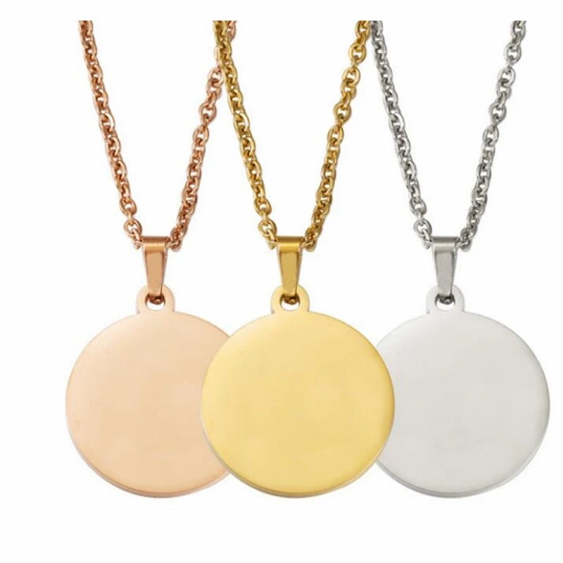 10 Stück 15–30 mm leere runde Scheiben-Anhänger-Halsketten, vergoldete Kette, Halsketten für DIY, individuelles Namenslogo, Damen- und Herrenschmuck