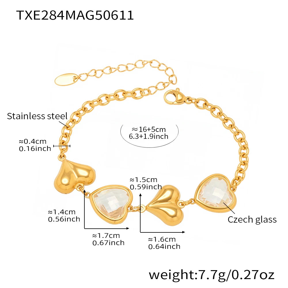 Edelstahl-Halskette, Armbänder, Ohrringe für Frauen, 6 Farben, Herz, facettierte tschechische Glas-Halsketten, Armband, baumelnde Ohrringe-Set