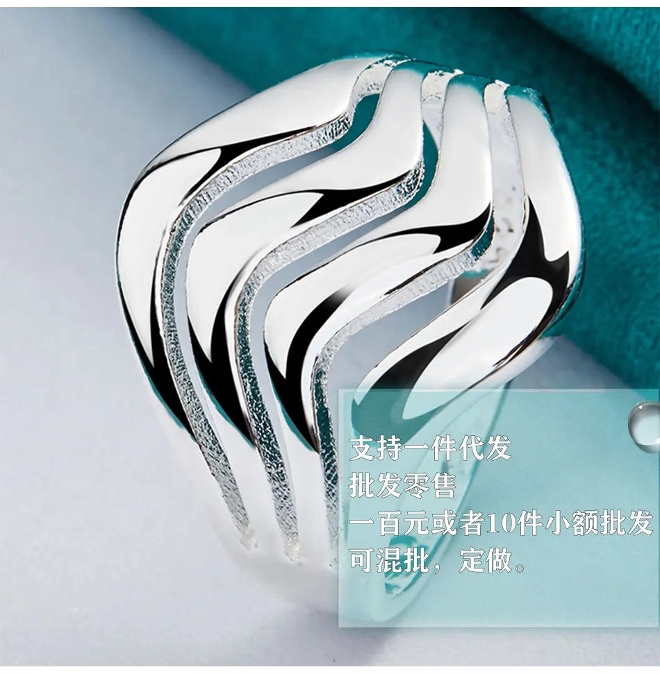 Versilberte Ringe für Frauen, Hochzeit, Party, Modeschmuck, klassischer Jahrestag, Wasserwellenform, Unisex-Paarring für Liebhaber