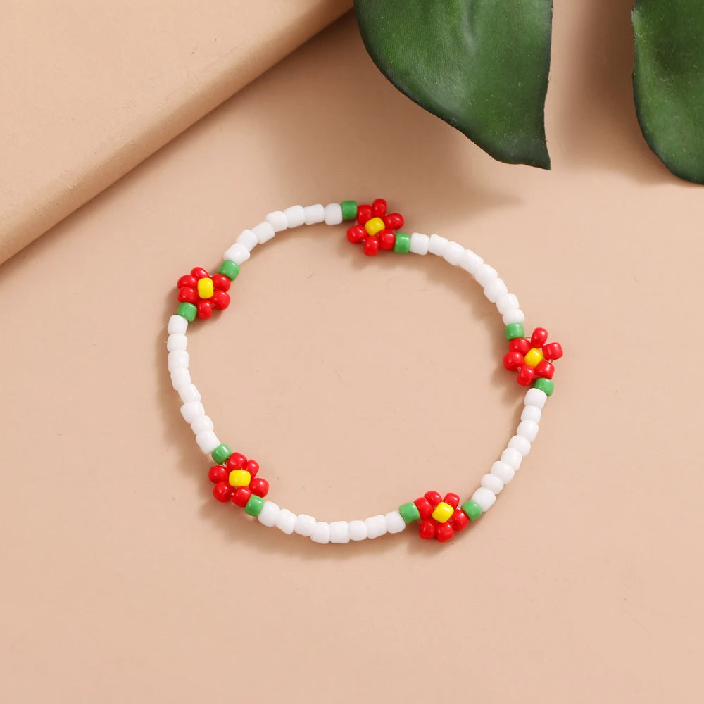 FNIO Neues Perlen-Fußkettchen, Samenperlen, verstellbar, buntes Blumen-Knöchelarmband am Bein, trendiger Schmuck für Frauen