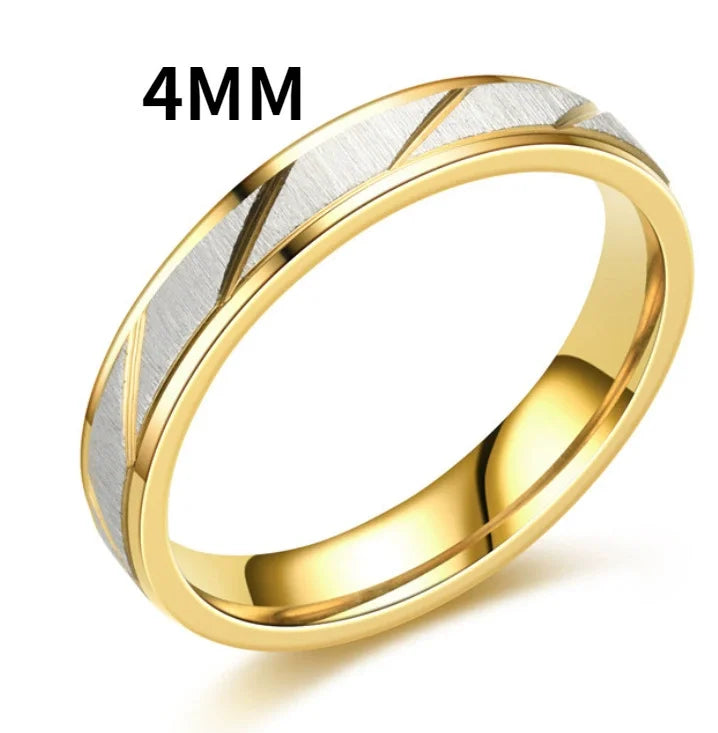 Mode Gold Streifen Paar Ringe 6mm 4mm Edelstahl Kontrast Farbe Schmuck Valentinstag Geschenke