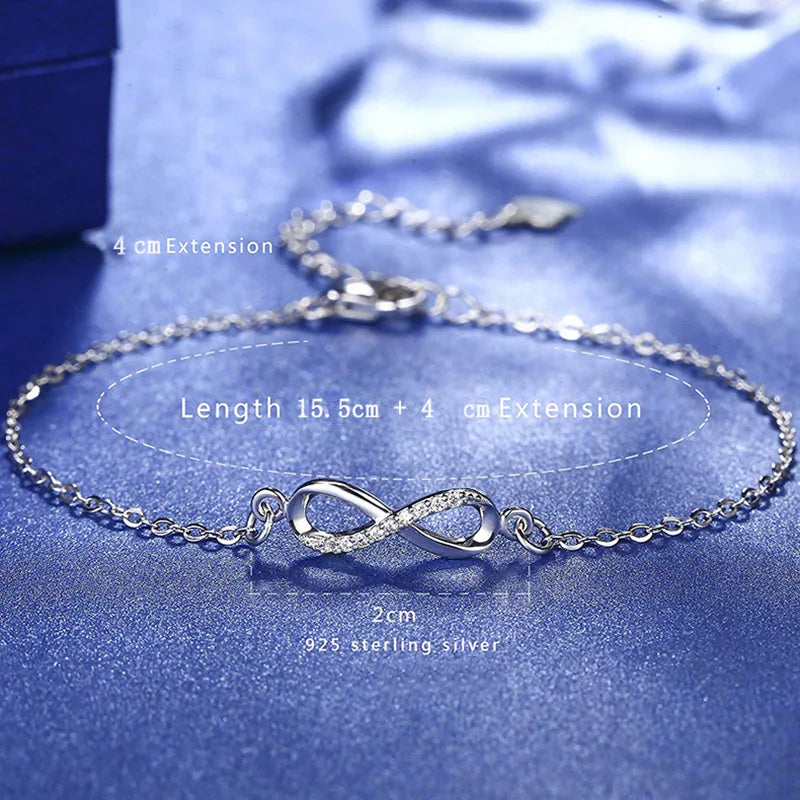 Trumium S925 Sterling Silber endlose Liebe Unendlichkeit Frauen Armbänder verstellbaren Charme 8 Symbol Armband für Mädchen Geschenke Schmuck