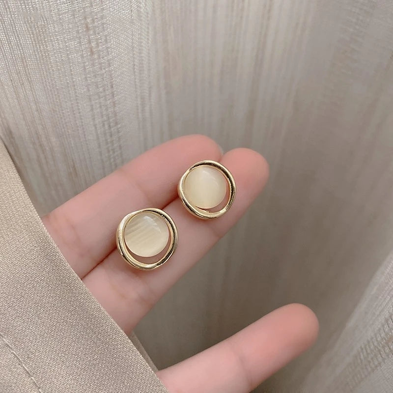 Opal Runde Ohrstecker für Frauen Temperament Süße Koreanische Design Geometrie Schmuck Großhandel Weihnachten Freundin Geschenk