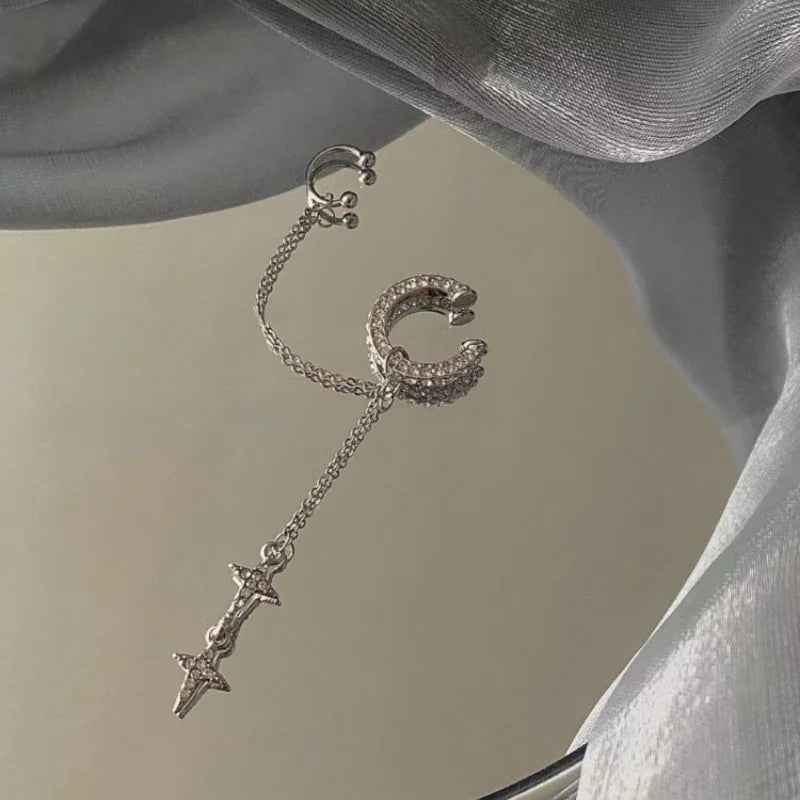 1 Stück 2024 Mode Minilist Kein Piercing Ohr Manschette Ohrringe für Frau Gefälschte Piercing Quaste Stern Ohr Clips Ohrringe für Frauen Schmuck