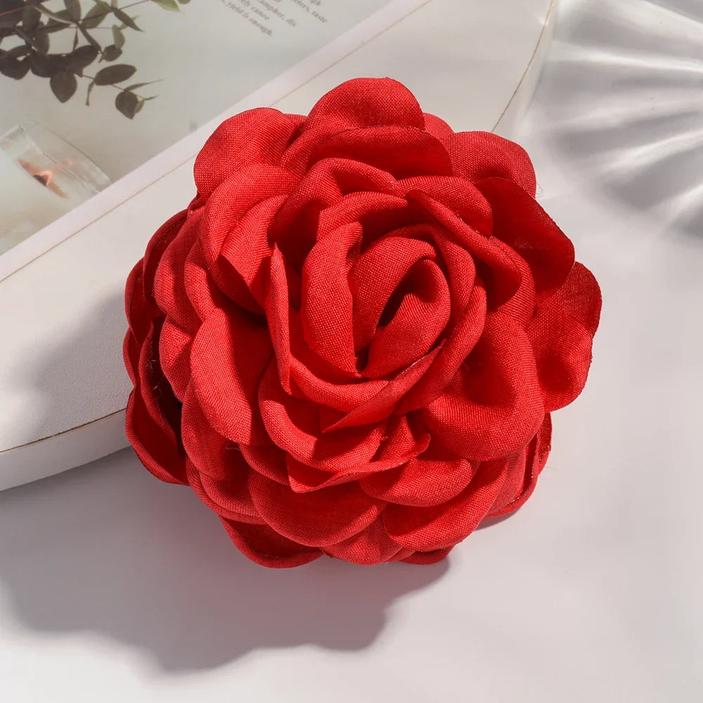 16 Farben Schweiß mittlerer Baumwollstoff Rose Blume Haarklammern für Frauen koreanische Ctach Shark Clamp Haarschmuck 2024