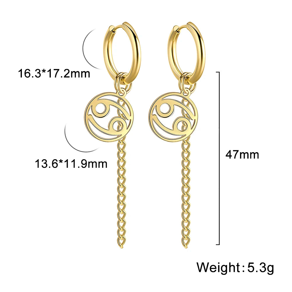 Amaxer Sternbild-Pin-Ohrringe, 12-Sternzeichen-Edelstahl, eleganter Quasten-Tropfenohrring, Widder, Stier, Jungfrau, Fische, für Frauen, Geschenk