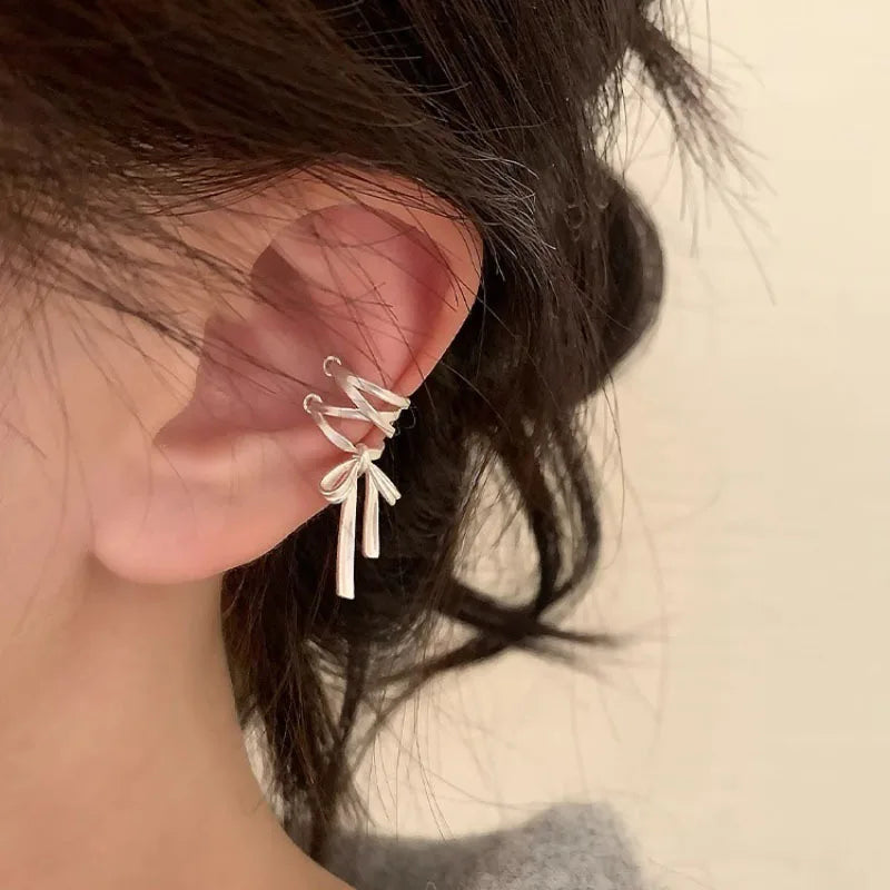 VENTFILLE 925 Sterling Silber Bogen Knoten Ohr Clip für Frauen Mädchen Band Design Ballett Stil Süße Schmuck Geschenk Dropshipping