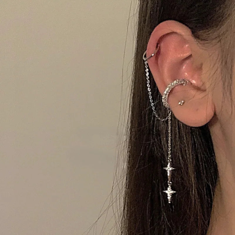 1 Stück 2024 Mode Minilist Kein Piercing Ohr Manschette Ohrringe für Frau Gefälschte Piercing Quaste Stern Ohr Clips Ohrringe für Frauen Schmuck
