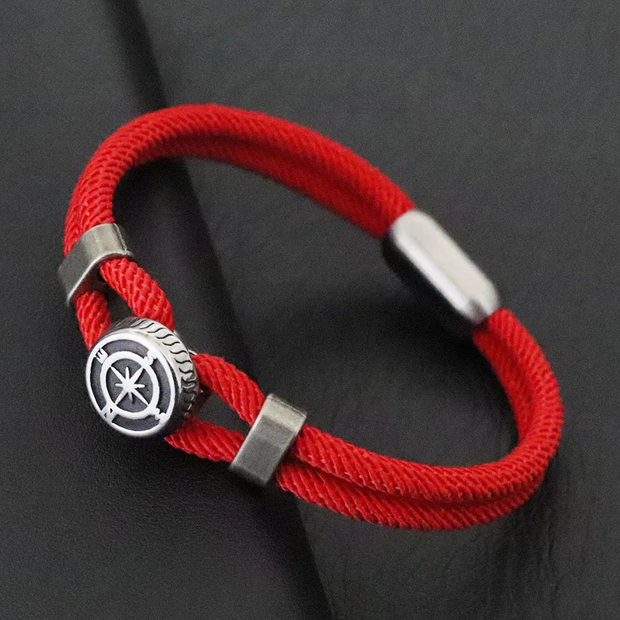 Premium Herrenarmband Wikinger Nautical Compass Armband Bilayer Grade A 4mm Rundes Seil Wickelarmband Starke Magnetschnalle Pulseria