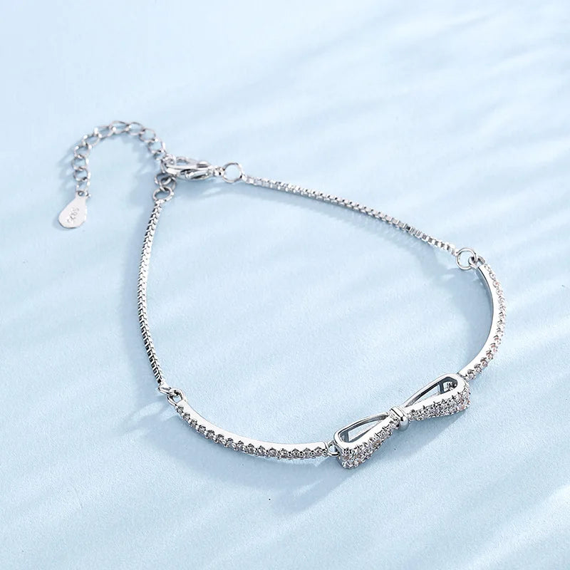 Armband aus 925er-Sterlingsilber mit Schleife, Mikro-Inlay-Zirkon-Armband, französisches, elegantes Mode-Damen-Armband, Schmuck