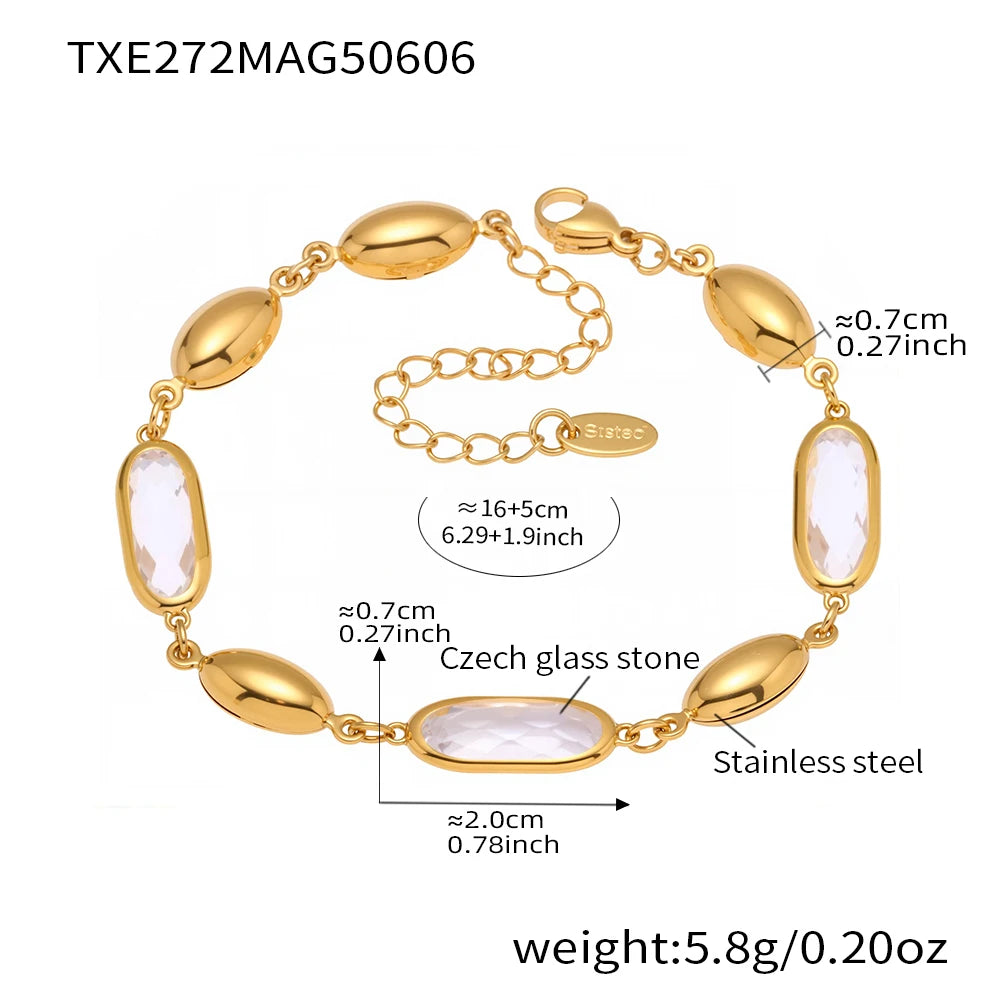 Edelstahlarmband mit mehreren glänzenden Streifen, facettiertes tschechisches Kristallglas für Damen, 18 Karat vergoldet, luxuriöse Damenarmbänder