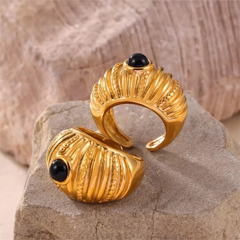 316L Edelstahl Ringe Für Frauen 18K Gold Überzogene Wasserdichte frauen Chunky Ring Goth Goldenen Offenen Ring Luxus Frau schmuck