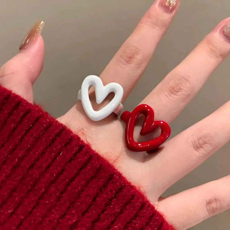 LATS Weiß Rot Emaille Herz Süße Ring für Frauen Mädchen Trendy Geometrische Tropft Öl Y2K Öffnung Ringe Schmuck Geschenk Großhandel