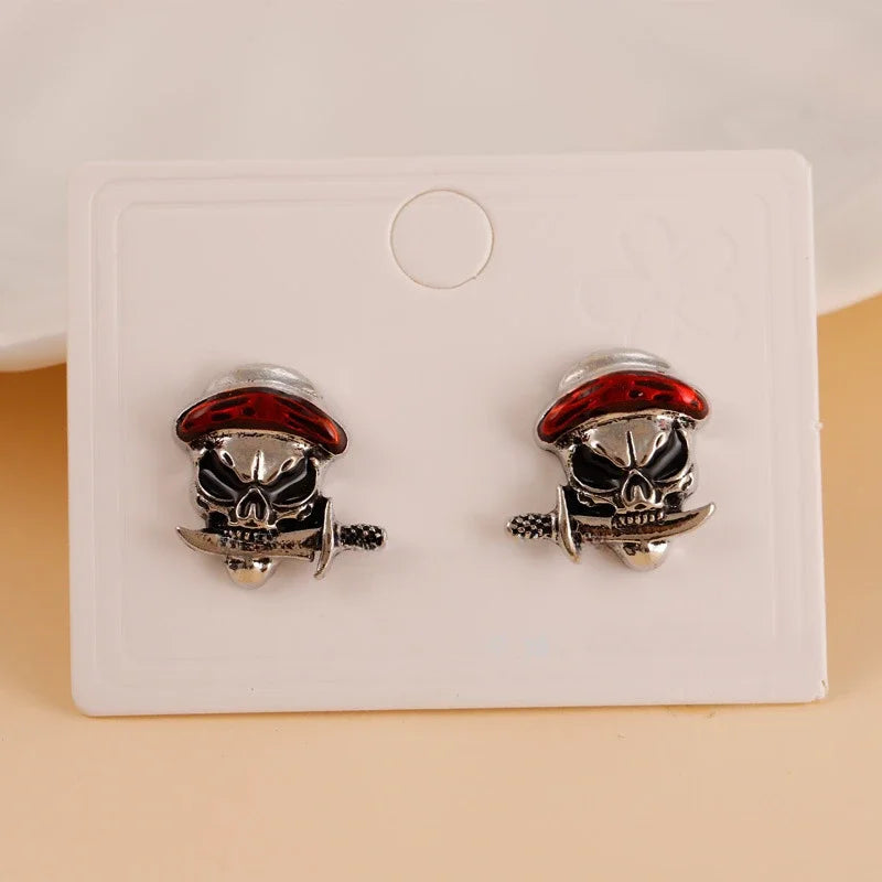 Totenkopf-Helm, Wikinger, karibischer Pirat, Ohrstecker für Damen, modisch, Halloween, personalisierbar, Festival, Party, Totenkopf-Ohrringe für Herren