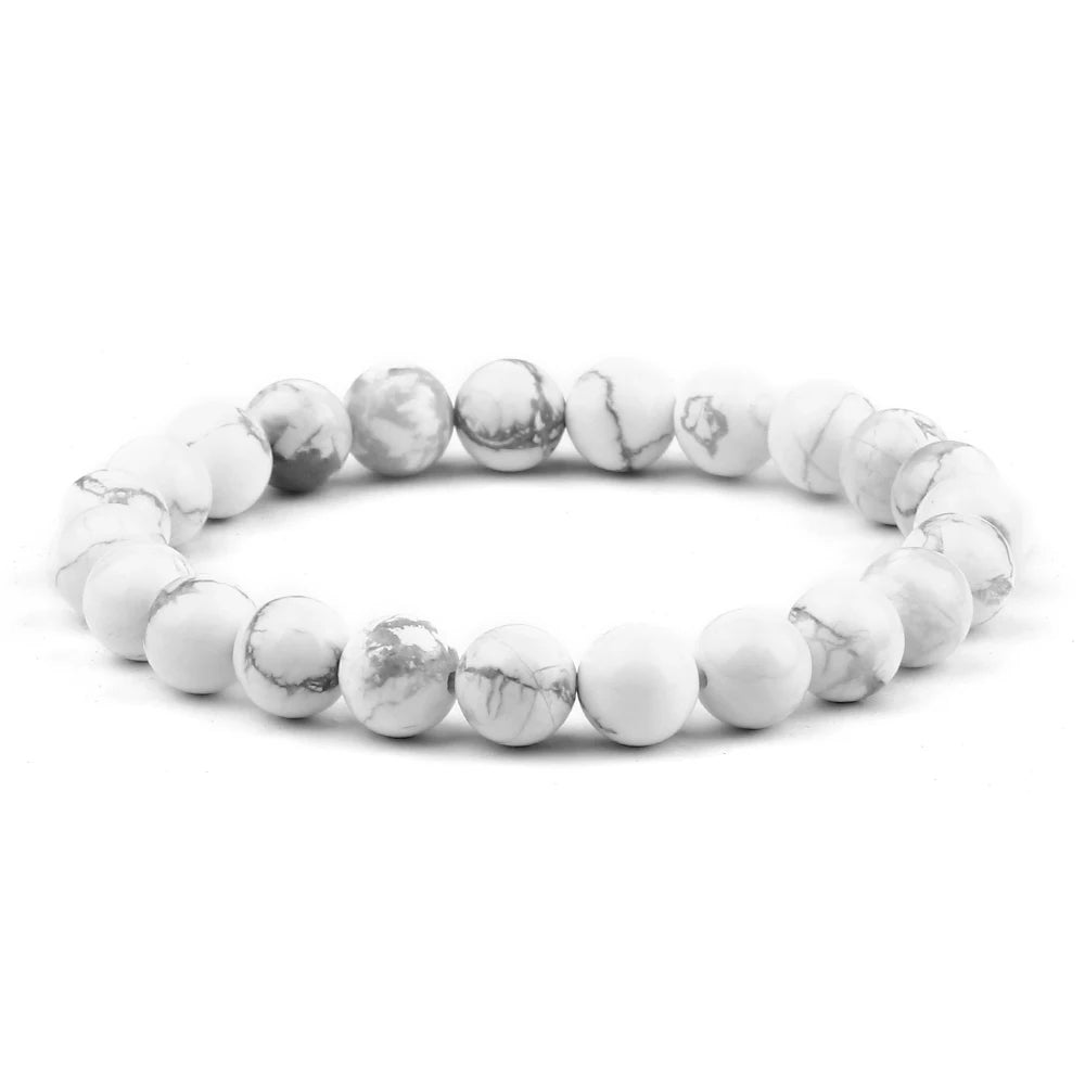 Natürliche Weiße Howlith Echtstein Armband 6/8/10mm Perlen Armbänder Für Frauen Männer Energie Yoga Stretch armband Meditation Jewerly