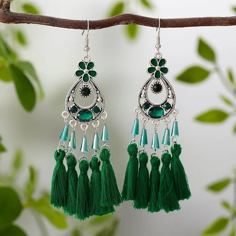 Böhmische Mode Emaille Blume geometrische Quaste lange Ohrringe für Frauen Kristall Strass handgemachte Boho Hochzeits schmuck Geschenk
