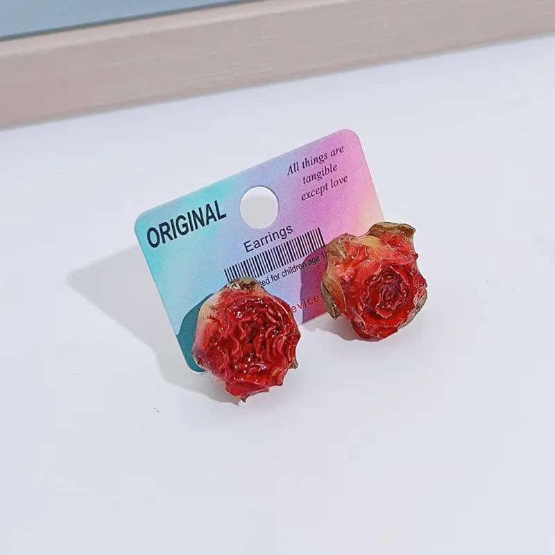 Einzigartige getrocknete Blumenohrringe, elegante natürliche Rose, Blumenperle, Quaste, lange Ohrringe, Epoxidharz, Rosenohrringe, Schmuck im Großhandel