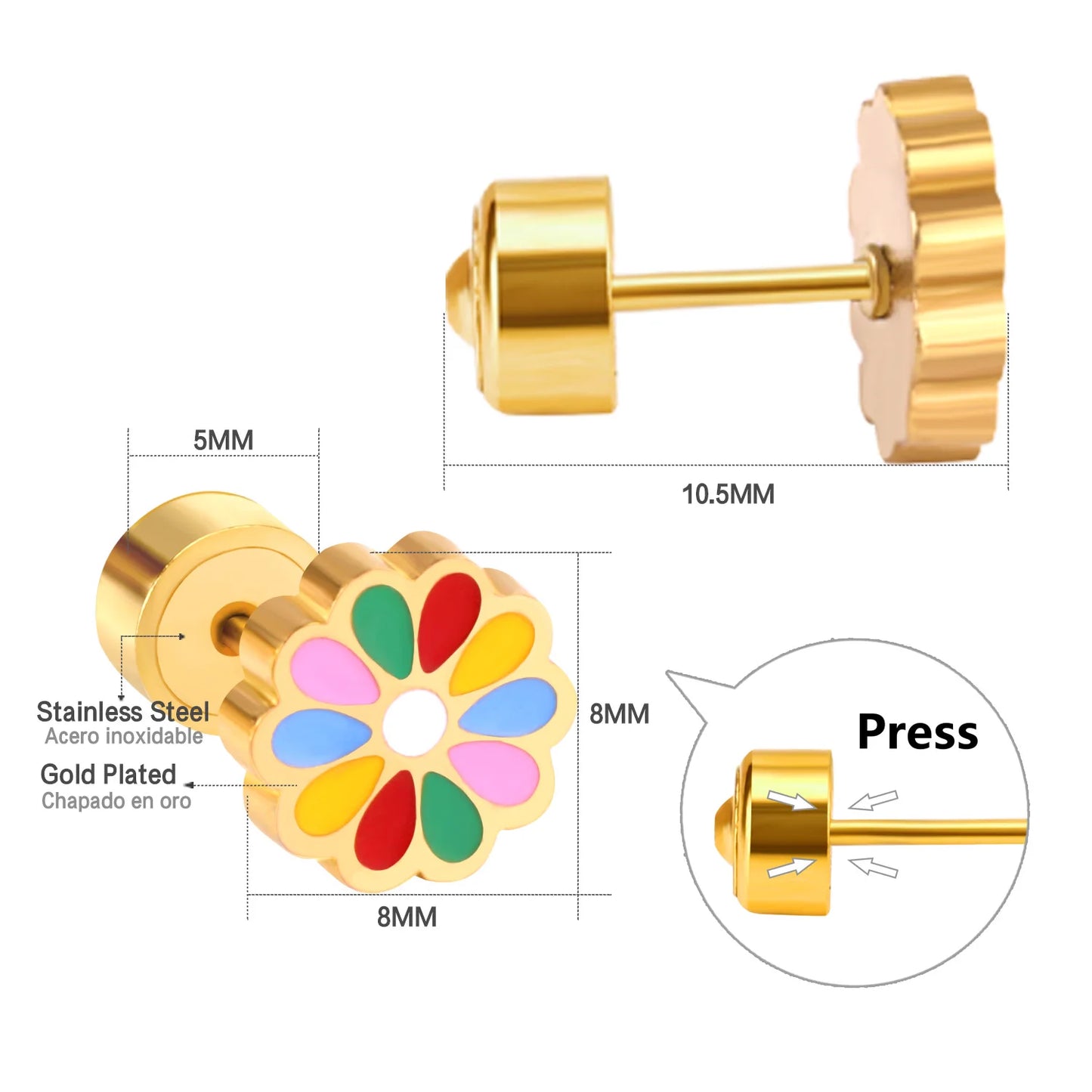 LUXUKISSKIDS Ohrstecker aus chirurgischem Stahl für Mädchen/Frauen, Erdbeere, Regenbogen, niedliches romantisches Piercing, winziger Schmuck mit hypoallergenkeit