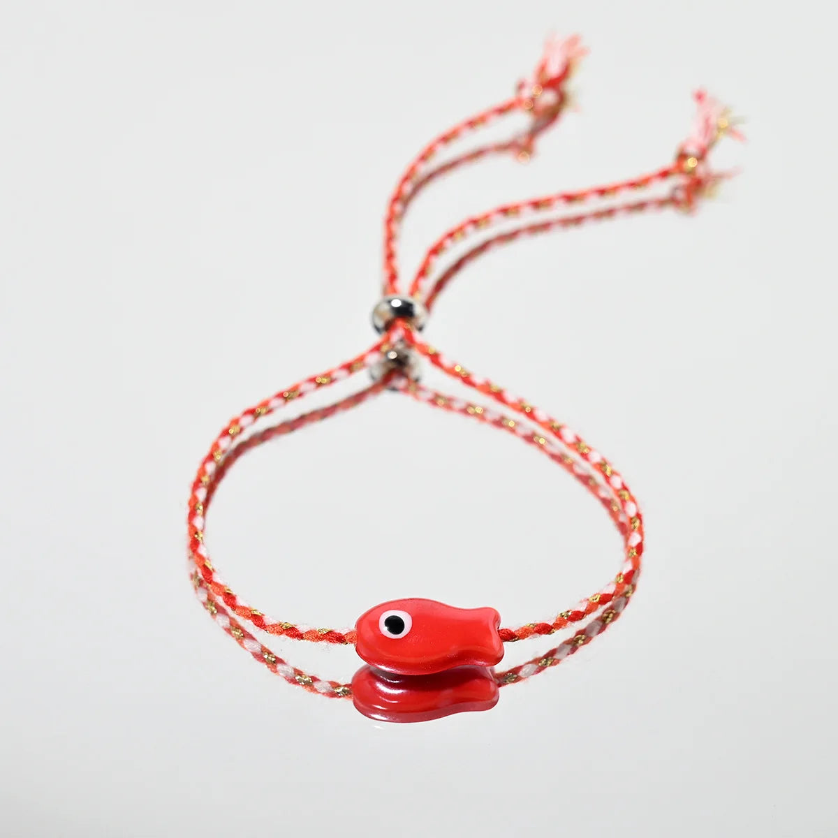 Böhmisches Keramik-Armband mit kleinem Fisch – mehrfarbiger Zugschnur, verstellbar, trendige Knöchel-/Handgelenkkette, süßer Damen-Festival-Schmuck