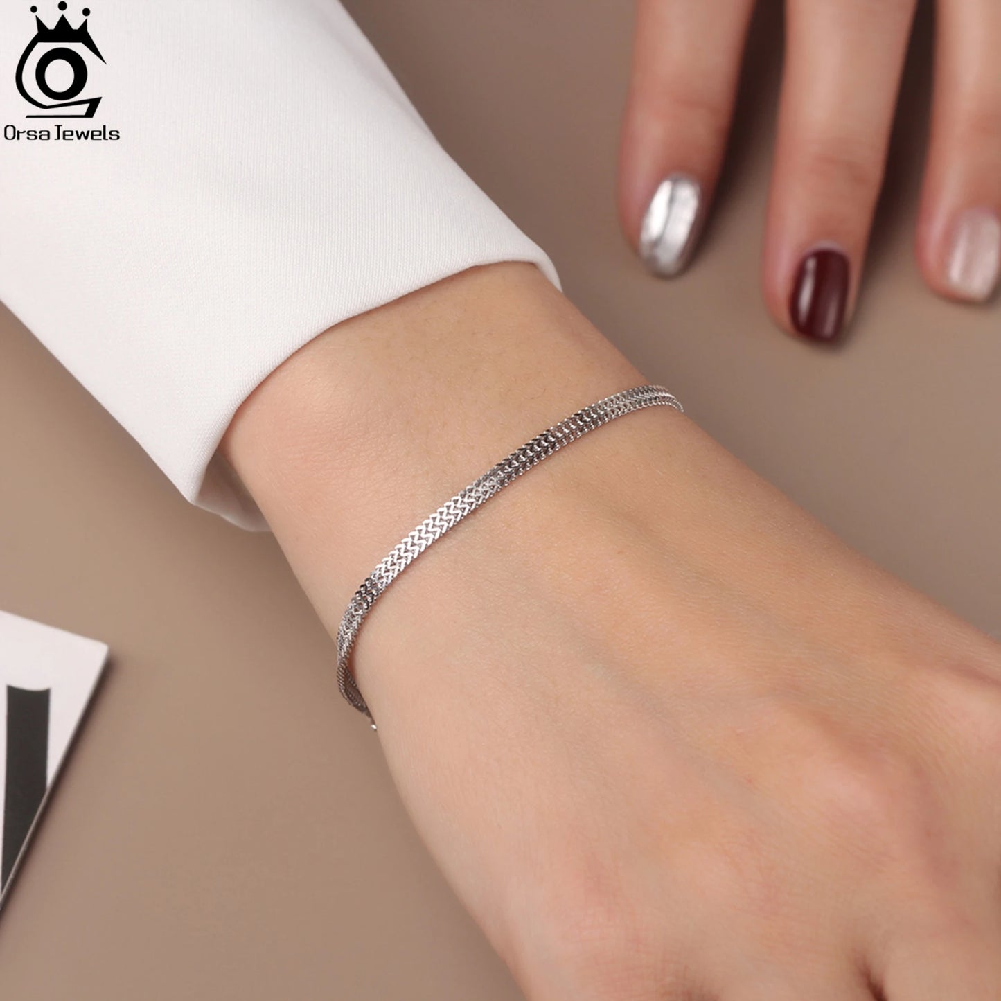 ORSA JEWELS Vintage 2,8 mm flaches Mesh-Kettenarmband S925 Silber Mehrere Größenauswahl Unisex-Stil Zubehör für Hand SB216