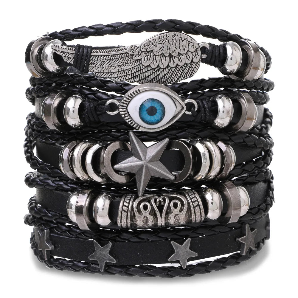 Mode Armband Viking Armband für Männer Hand Armbänder gewebt Schädel Hand Schmuck verstellbare Leder Set Viking Mann Armband