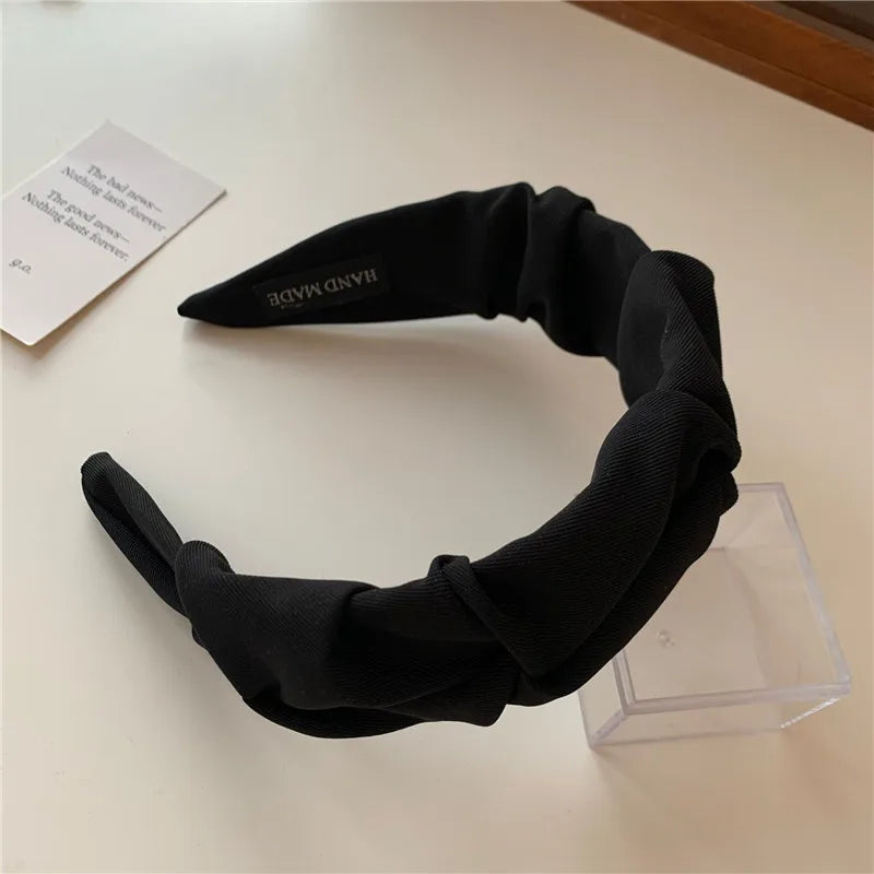 Koreanische Haarschmuck einfarbige Baumwolle zerkn ittert Frauen Kopf Reifen breite Lünette Make-up Haar bänder für Damen Kopf bedeckung neu