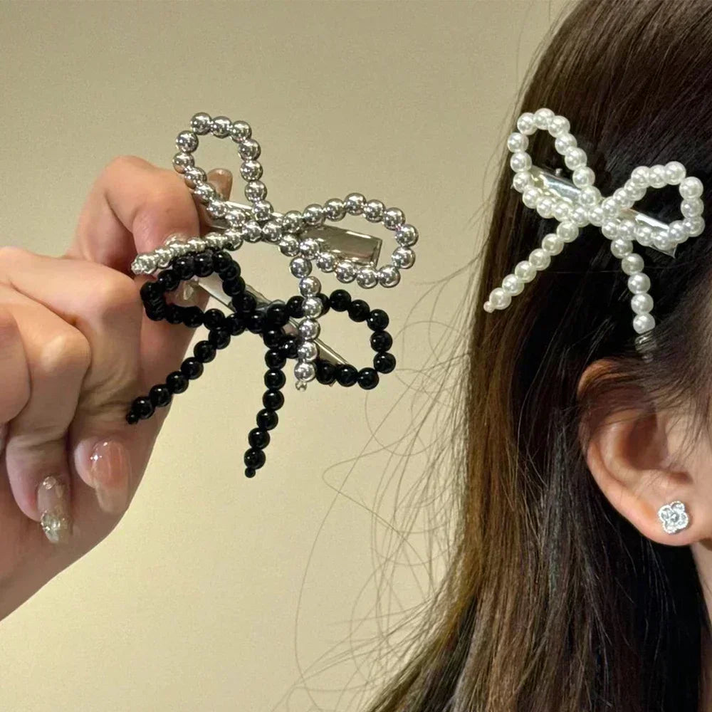 Neue Koreanische Mode Frauen Perle Haar Clips Pins Nette Mädchen Perle Haarspange Bögen Haarnadel Metall Haar Clips Y2k Mädchen Haar Zubehör