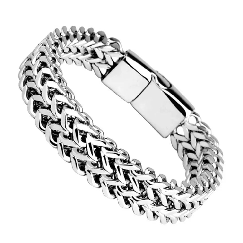 Edelstahl geflochtenes zweireihiges Armband mit Fischschuppenlegierung vorne und hinten mit magnetischer Schnalle und Kielschmuck, neues Modell