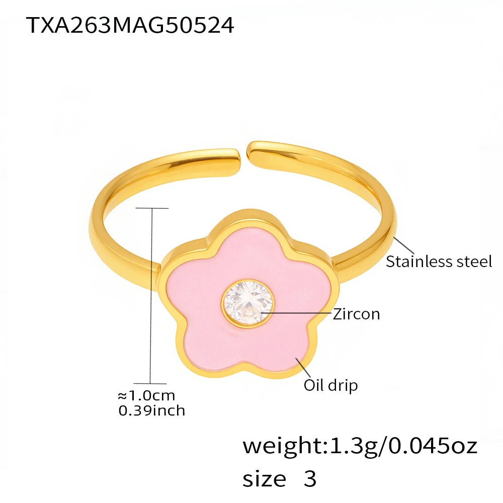 Kinderaccessoires Rosa Blume Zirkon Anhänger Gedrehte Kette Halskette Ohrringe Armband Ring Edelstahl Wasserdicht Geschenk
