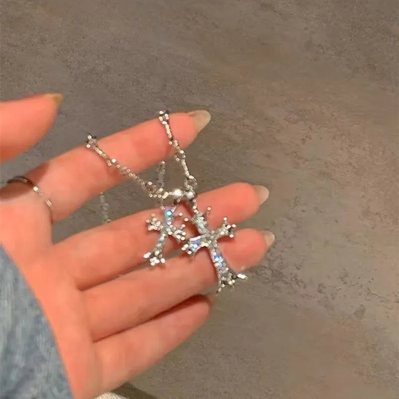 Wlp trend ige gotische Doppelkreuz Strass Anhänger Halskette für Frauen Männer Paare Hip Hop Choker Halskette Kragen Schmuck Geschenk