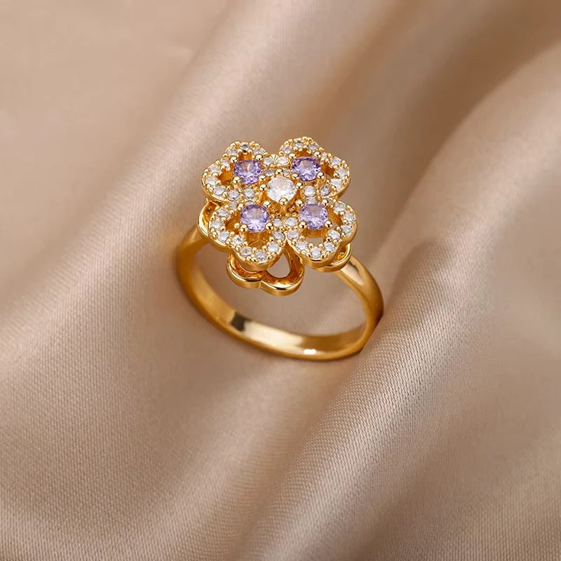 Edelstahl Zirkon Geometrische Ringe Für Frauen Luxus Bösen blick Gold Farbe Einstellbar Trendy Hochzeit Ästhetischen Jewerly Geschenk