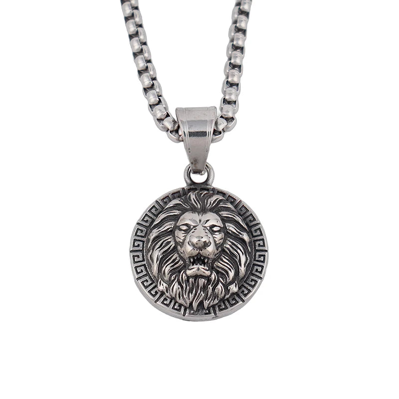Wolf & Löwe Anhänger Halskette mit nordischen Runen Vintage Stil Wikinger Tribal Kette für Männer, Punk Biker Edelstahl Schmuck Geschenk