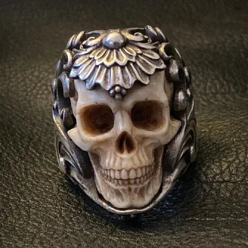 Horror-Totenkopf-Ring, Gothic-Schmuck, Hexenzubehör, heidnisch, 3D-Totenkopf, Alternative, Wikinger, verstellbar, Retro, Ring für Herren