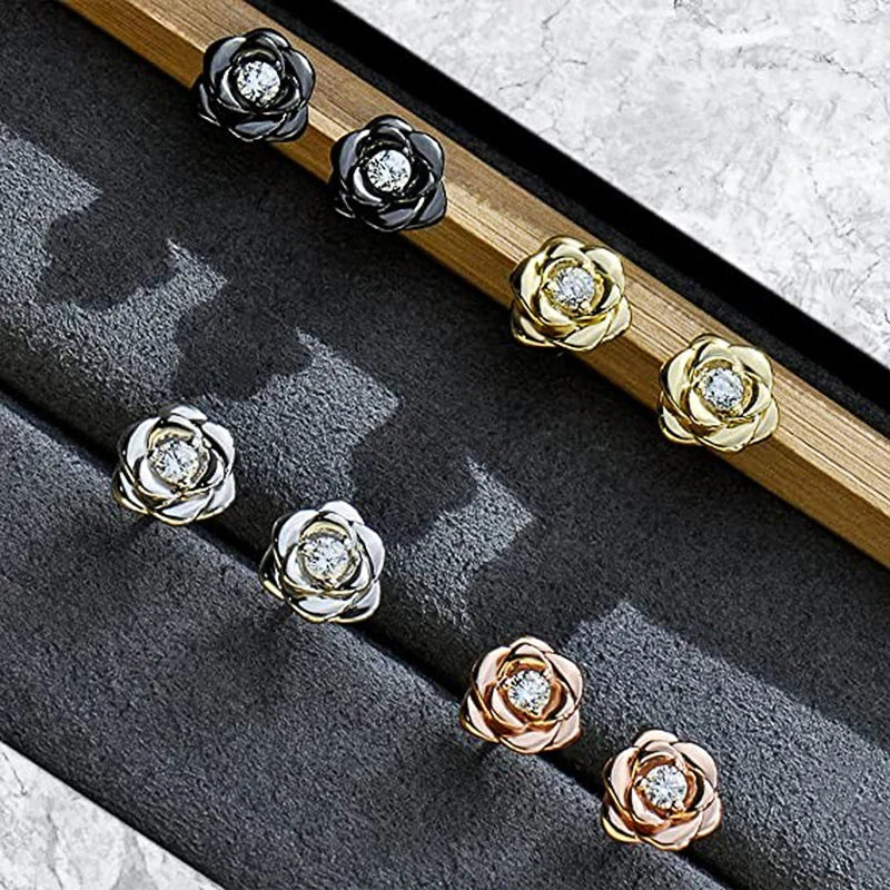Huitan Exquisite Rose Ohrstecker für Frauen Luxus Funkelnden Zirkonia Temperament Süße Blume Ohrringe Modeschmuck