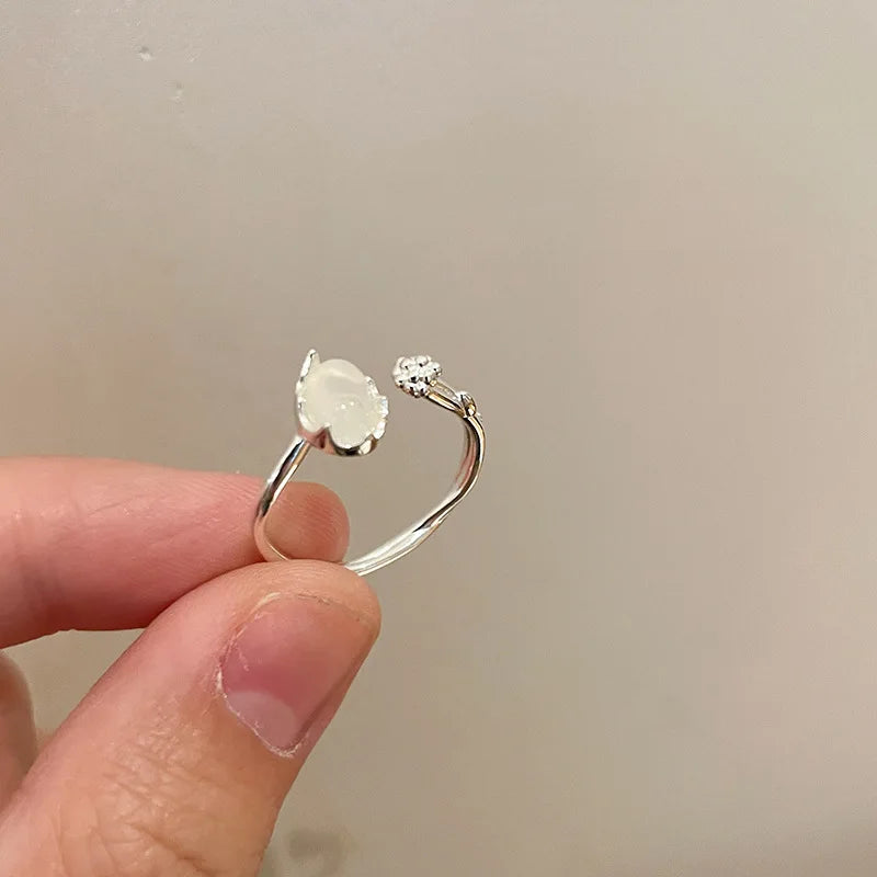 Vintage Unregelmäßige Mondlicht Stein Kreis Einstellbare Offenen Ring für Frauen Silber Farbe Einstellbar Paar Ringe Schmuck Geschenk