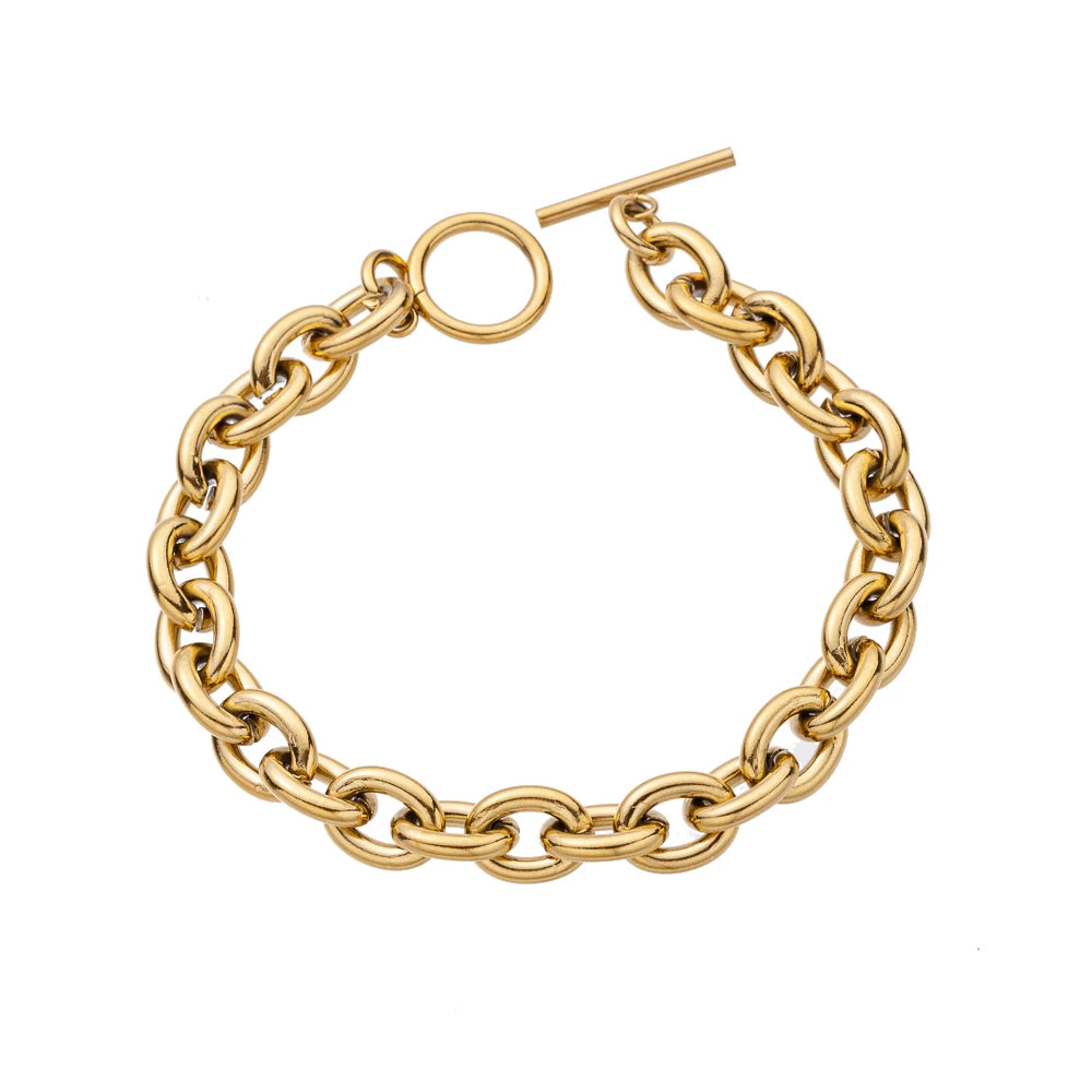 Car lidana Chic 18 Karat vergoldete Büroklammer kubanische Kette Armband Titan Edelstahl Leder Glieder ketten Armbänder Schmuck