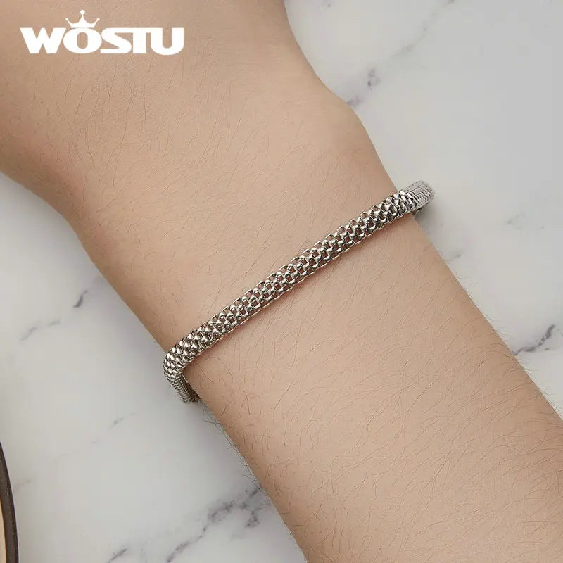 WOSTU Original 925 Sterling Silber Klassische Gestrickte Armband Armreif Für Frauen Luxus Jahrestag Party Schmuck Geschenk FNB124