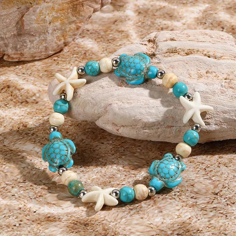 Bohemian Imitation Shell Perlen Armband Für Frauen Sea Star Schildkröte Gewebtes Seil Armband Handgemachte Freundschaft Strand Urlaub Schmuck