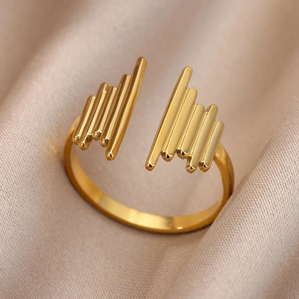 Edelstahl Ringe Für Frauen Männer Gold Farbe Hohl Weit Offenen Ring Weiblich Männlich Mode Hochzeit Party Finger Schmuck Geschenk 2024