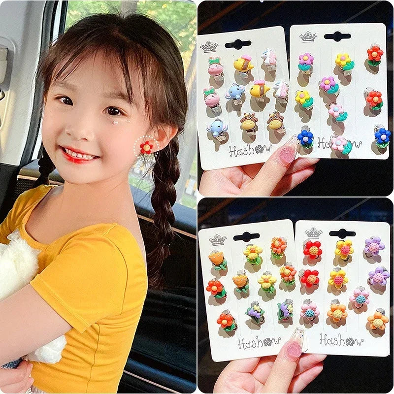 Neue 10 stücke Nette Mädchen Ohrringe Ohr Clip Kein Ohr Loch Blume Ohrringe Kinder Prinzessin Mädchen Geburtstag Geschenke Kinder Zubehör