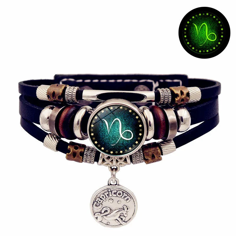 Sternenhimmel Sternzeichen Leuchtendes Lederarmband Mehrschichtiges Perlenleder Herren Schnappverschluss Damen Armband Freundschaftsarmbänder