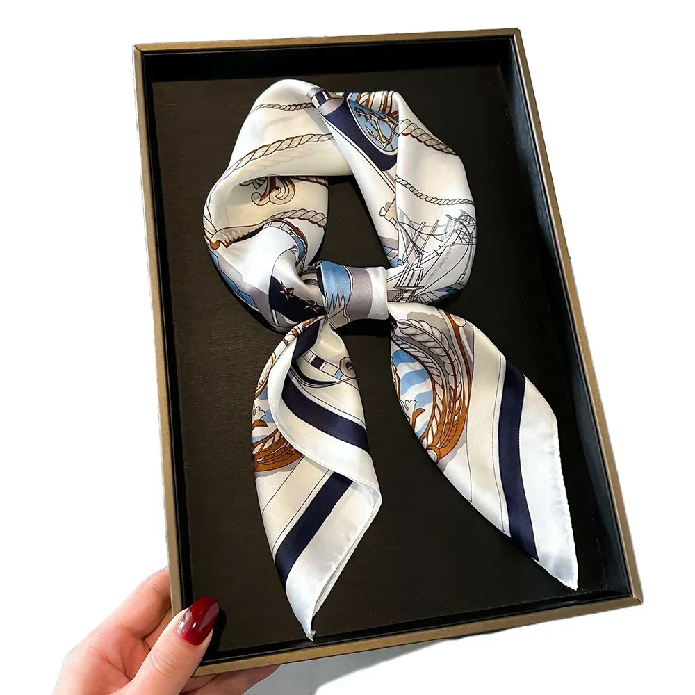 Halstuch Weibliche Luxus Quadrat Schal für Frauen Seide Gefühl Schal Satin Hijab Mode Wraps Haar Bands Band Stirnband Bandann