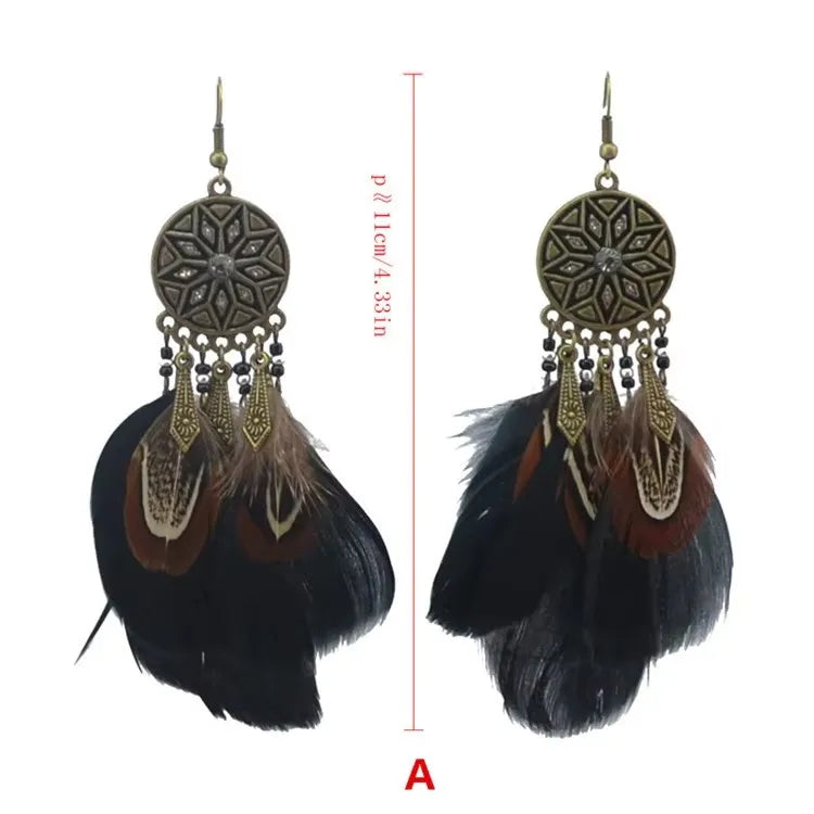 Mode Lange Quaste Braune Feder Braut Hochzeit Ohrringe Böhmischen Vintage Holz Perlen Baumeln Ohrringe Für Frauen Indischen Schmuck