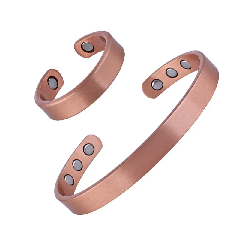 Einfache Schmuck-Set Reinem Kupfer Armband Ringe Manschette Magnetische Armreifen Für Frauen Männer Arthritis Gesundheit Solide Kupfer Schmuck