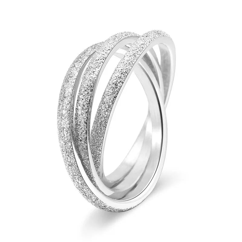 Kolmnsta Triple Interlocked Rolling Titan-Edelstahlringe für Damen und Herren, mattiert, Verlobung, Hochzeit, Paarring, 3-in-1