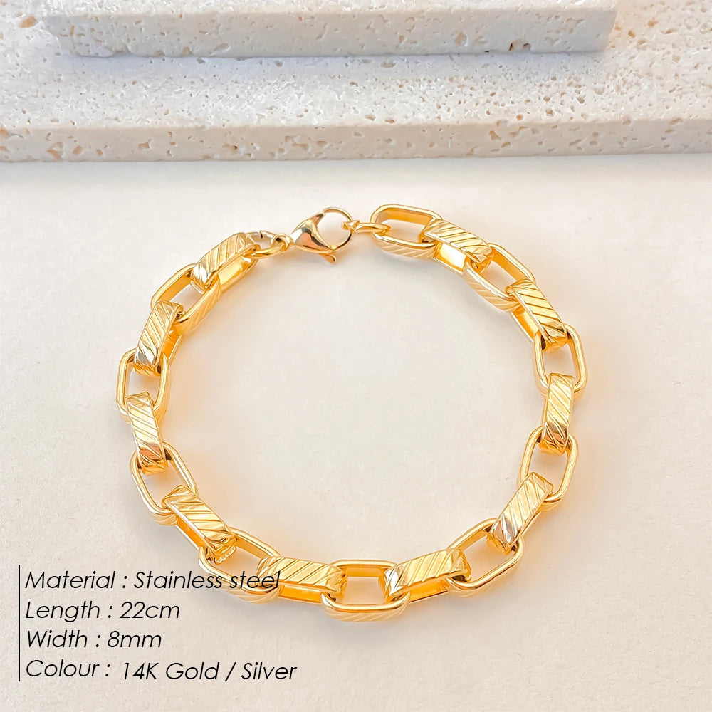 eManco Edelstahl-Metall-Armreif für Herren, modisch, vergoldet, Handgelenkkette, wasserdicht, Schmuck, Geschenk, 48-Stunden-Versand