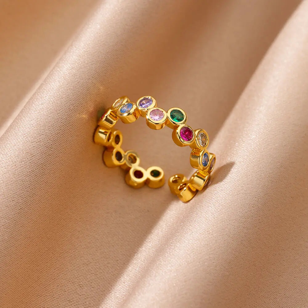 Zirkon Geometrische Herz Ringe Für Frauen Edelstahl Gold Farbe Ehering Luxus Ästhetischen Schmuck Paar Geschenk 2024